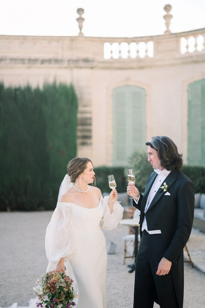 Editorial fashion wedding couple session at chateau de tourreau