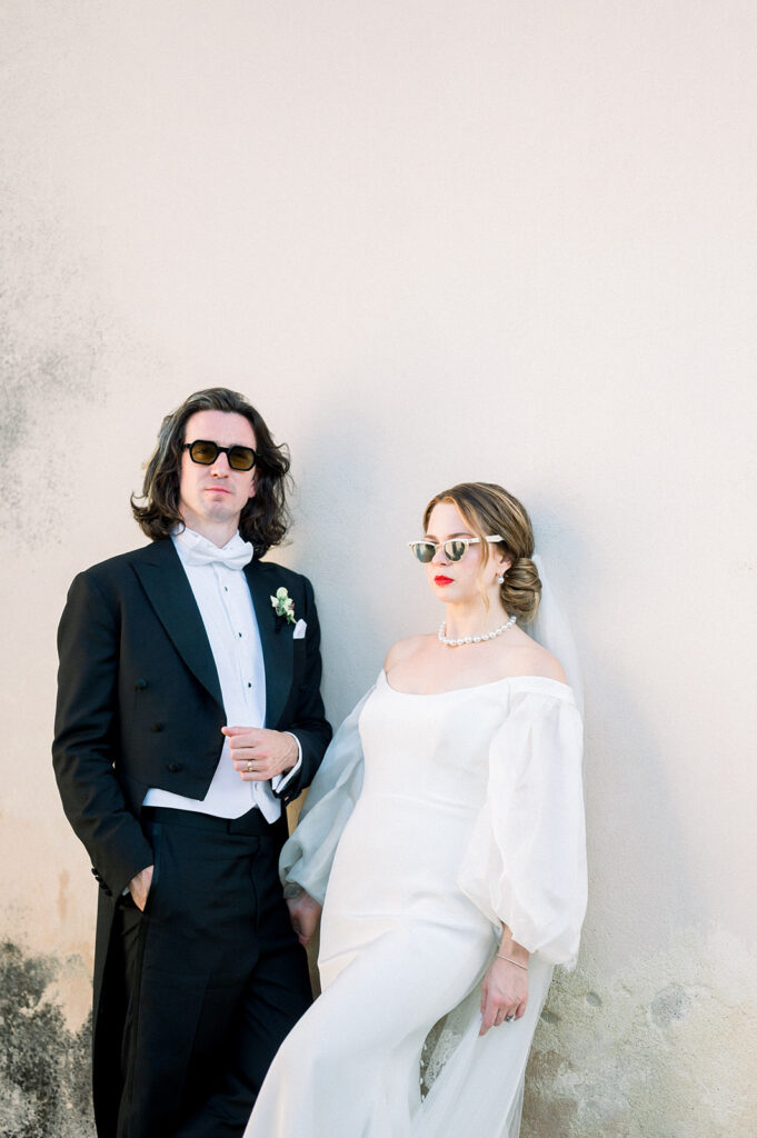 Editorial fashion wedding couple session at chateau de tourreau