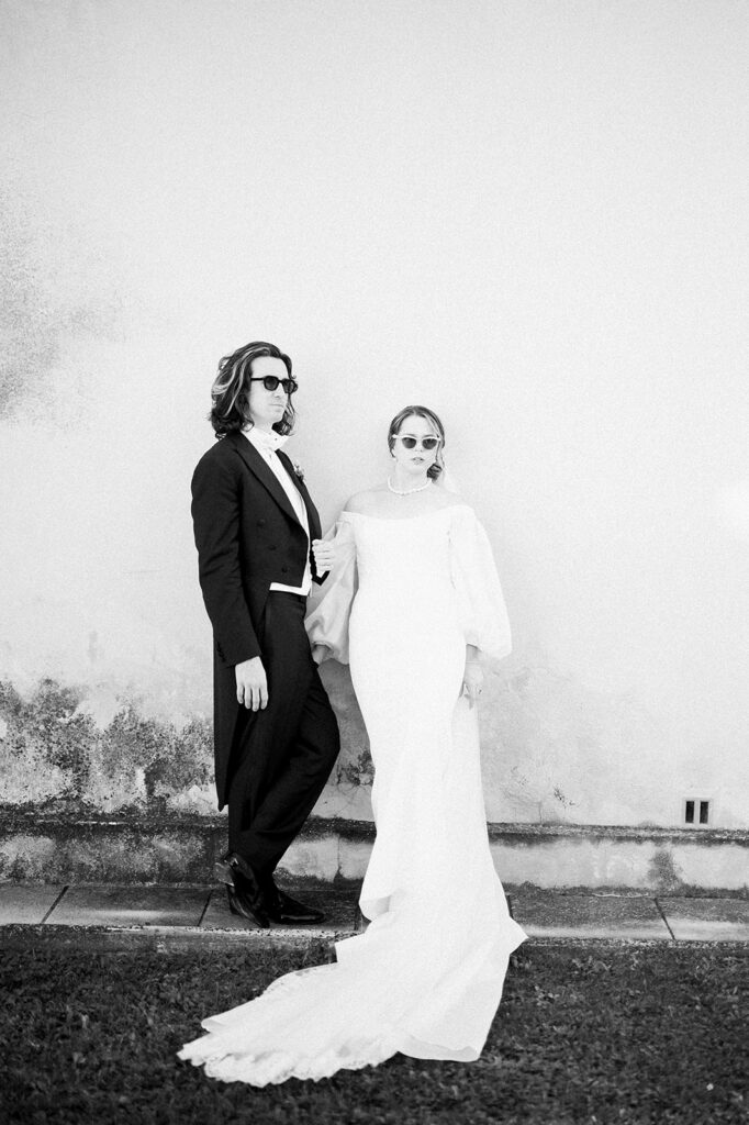 Editorial fashion wedding couple session at chateau de tourreau