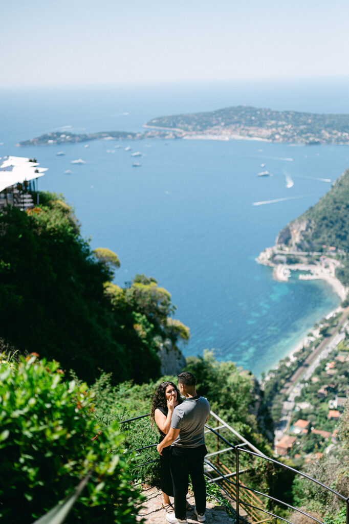 Proposal photo session in Eze with panoramic Mediterranean views
